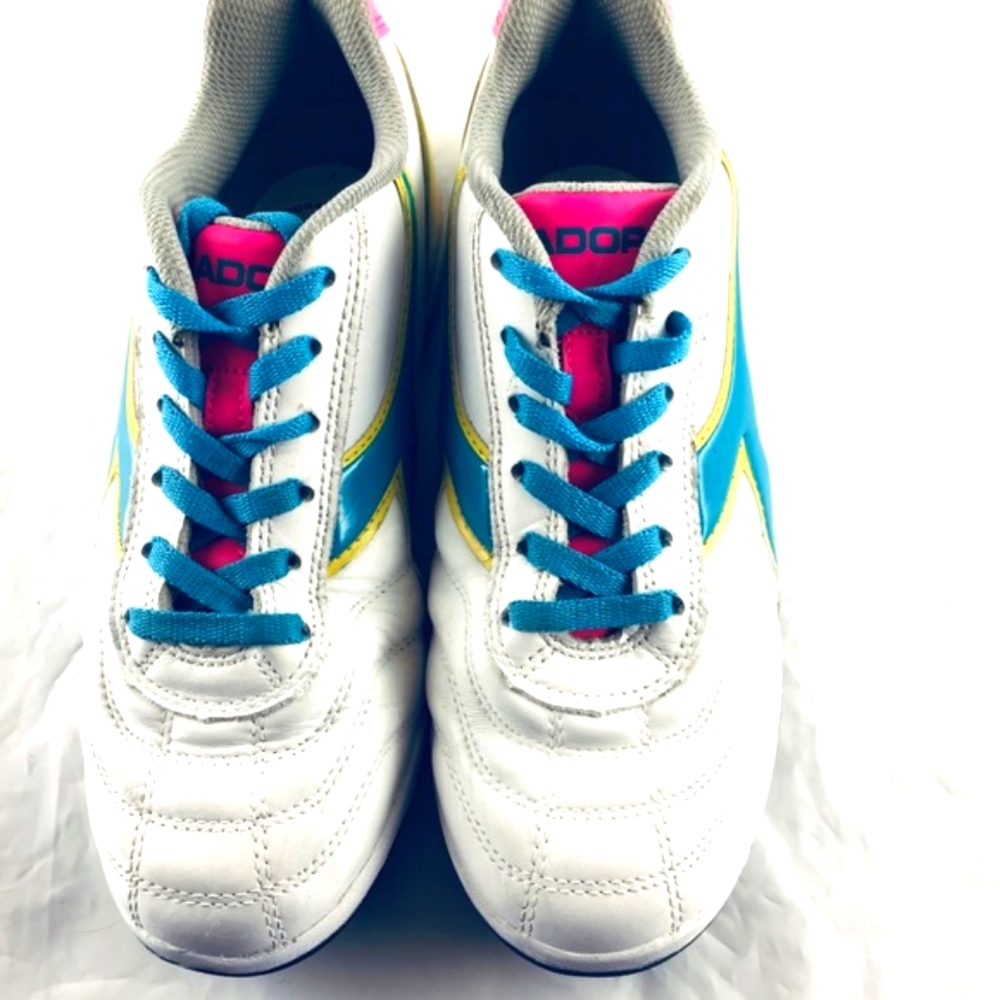 Diadora Womens Soccer Athletic Shoes Sz 6H Eur37 Lace Up White Blue Pink Leather